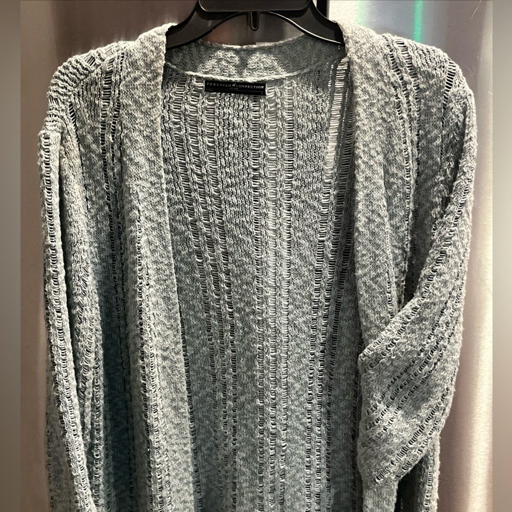 Peruvian Connection Light Blue Open Front Cardiga… - image 6